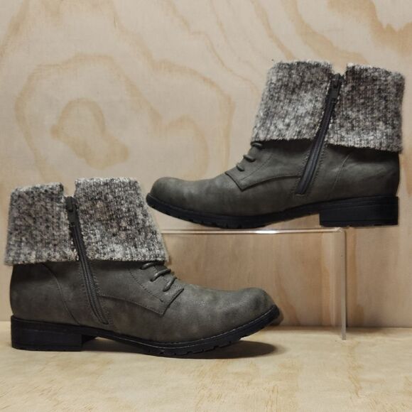 Rocket Dog Gray Fold-Over Combat Boots Moto Ankle Women 8.5 Shoe Buckle Babster - Picture 11 of 14